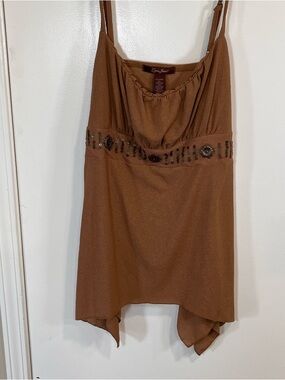 Zena Jeans Brown Beaded Asymmetrical Tank Top